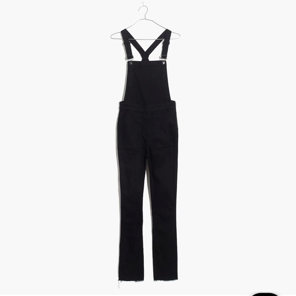 Madewell Cali Demi Boot Cross Back Overalls in Black Frost Size S